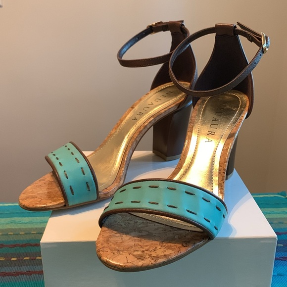 NEW Brazilian chunky heels in teal and chocolate. Size 6 - Picture 3 of 12